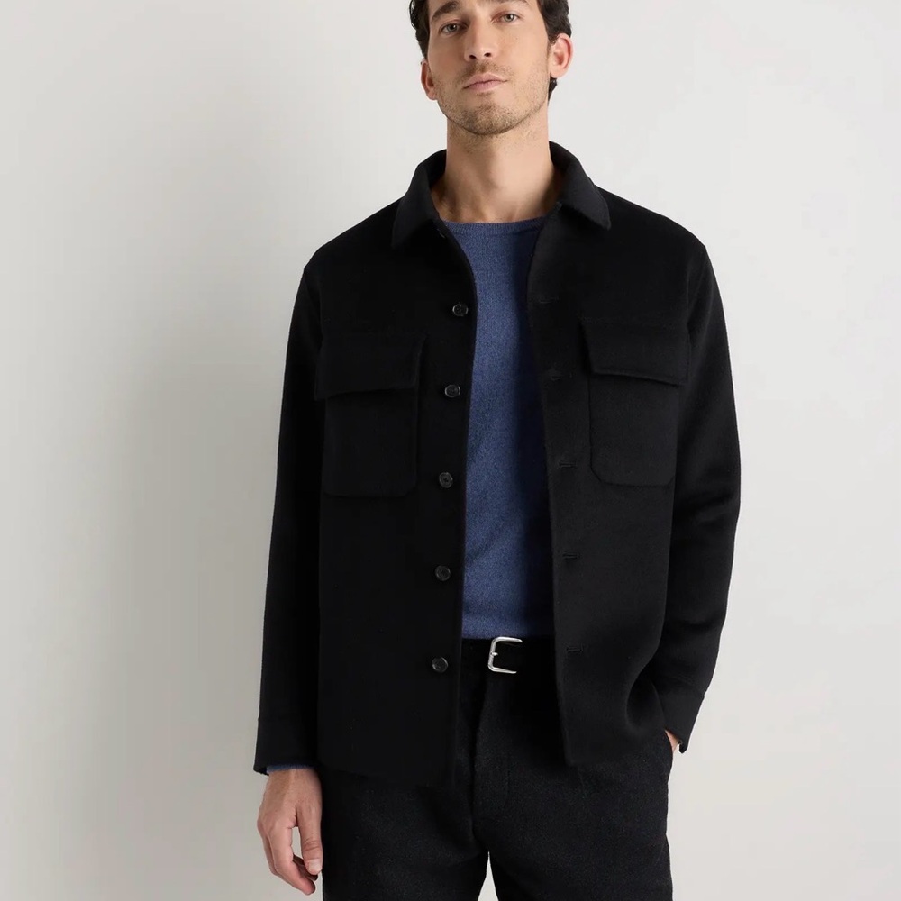 Quince Men's Mongolian Cashmere Shirt Jacket in Black Size Medium